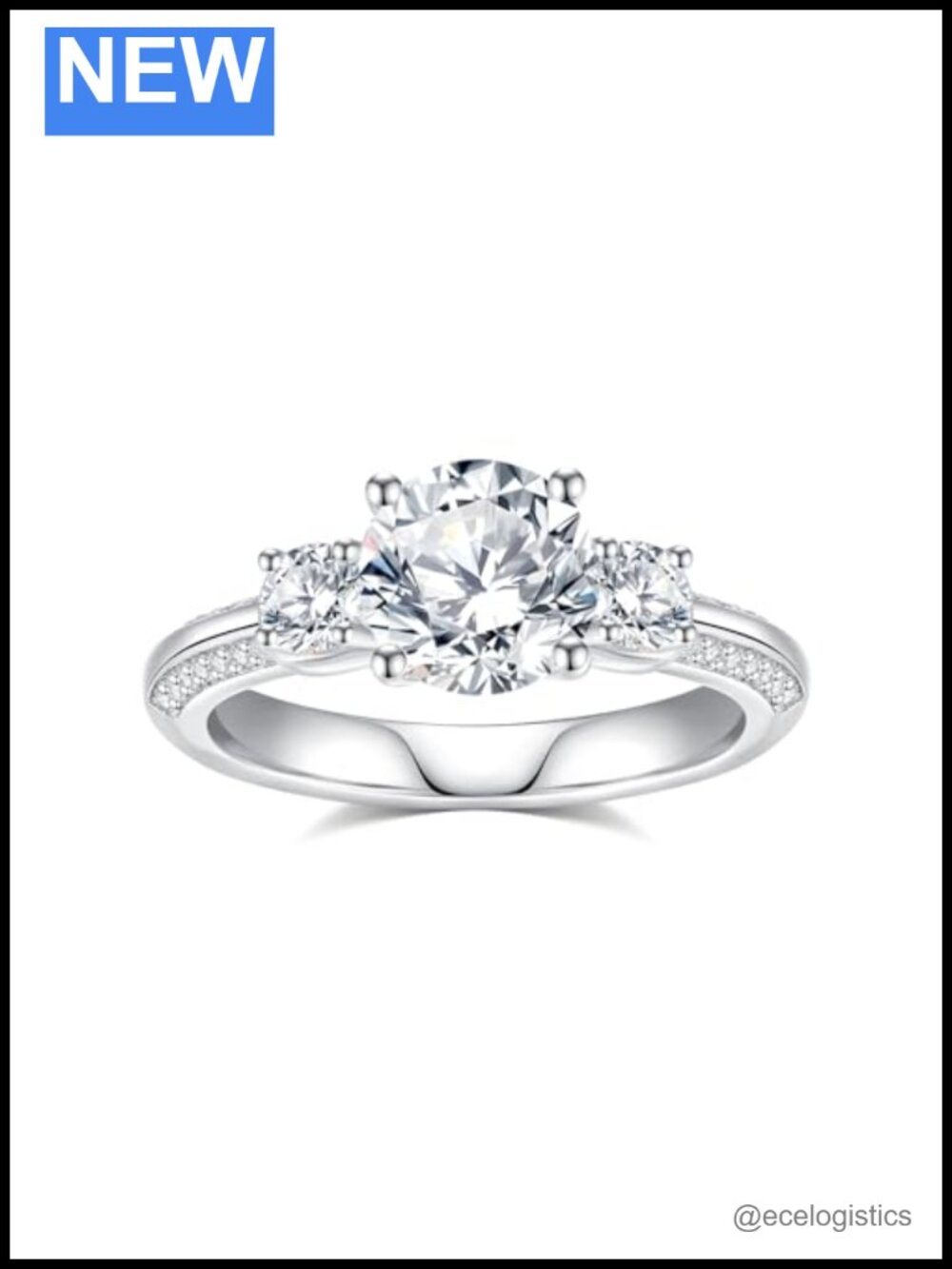Moissanite Engagement Ring 925 Sterling Silver with 18K White Gold Plated